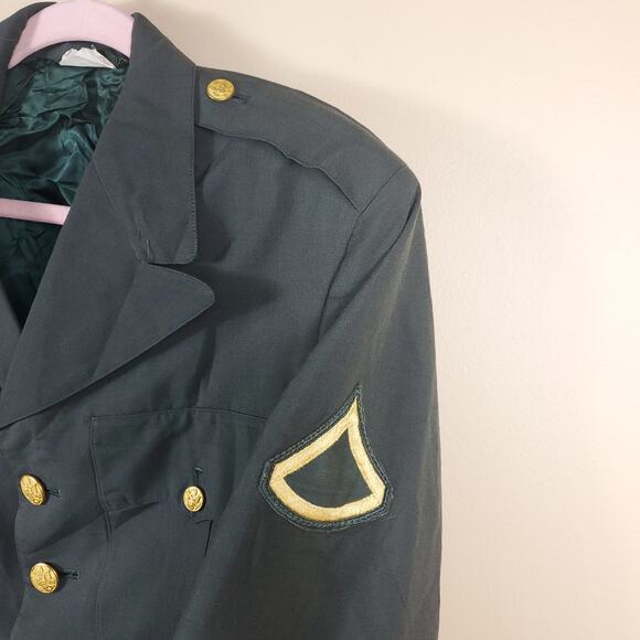 Vintage Army Green Service Coat Blazer Gold Tone Hardware Size 39R - Picture 5 of 12